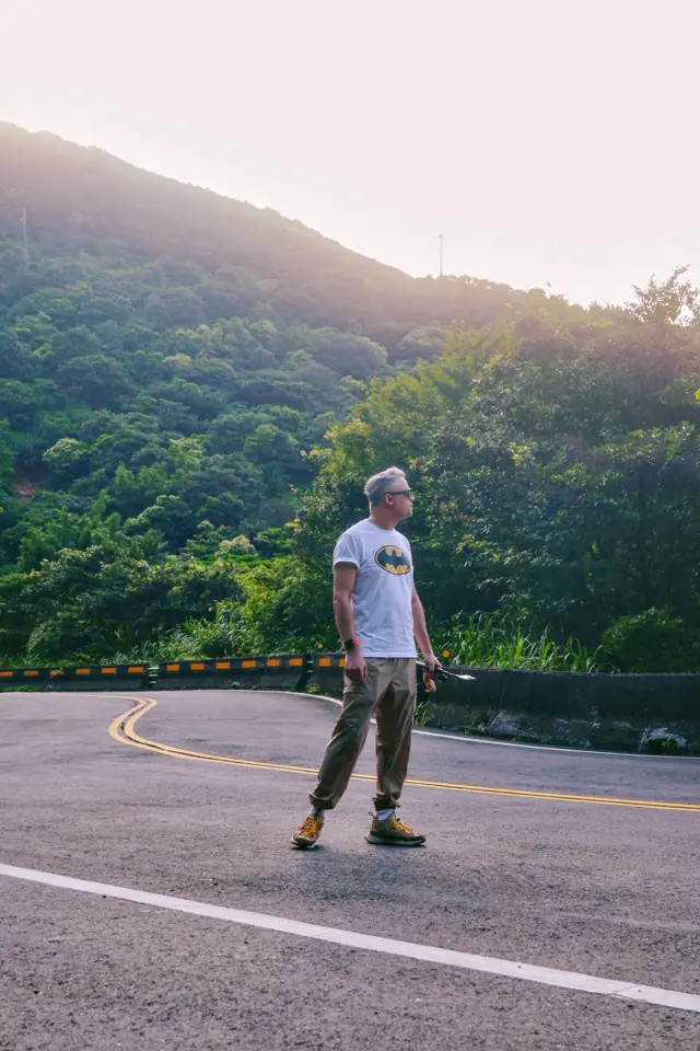 Standing on a mountain road