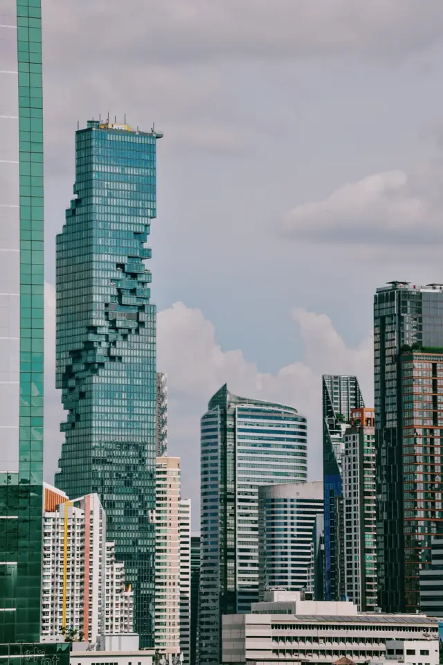 Skyscrapers against a soft evening sky