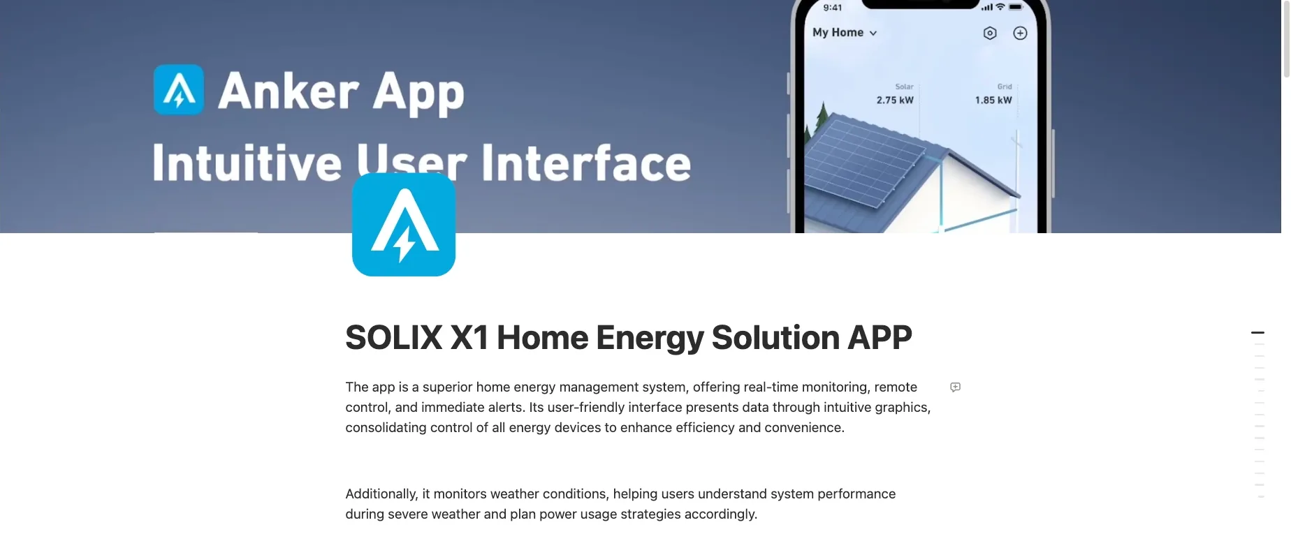 My notes page on the Anker SOLIX X1 home energy app: its title banner and a phone showing a house with solar panels