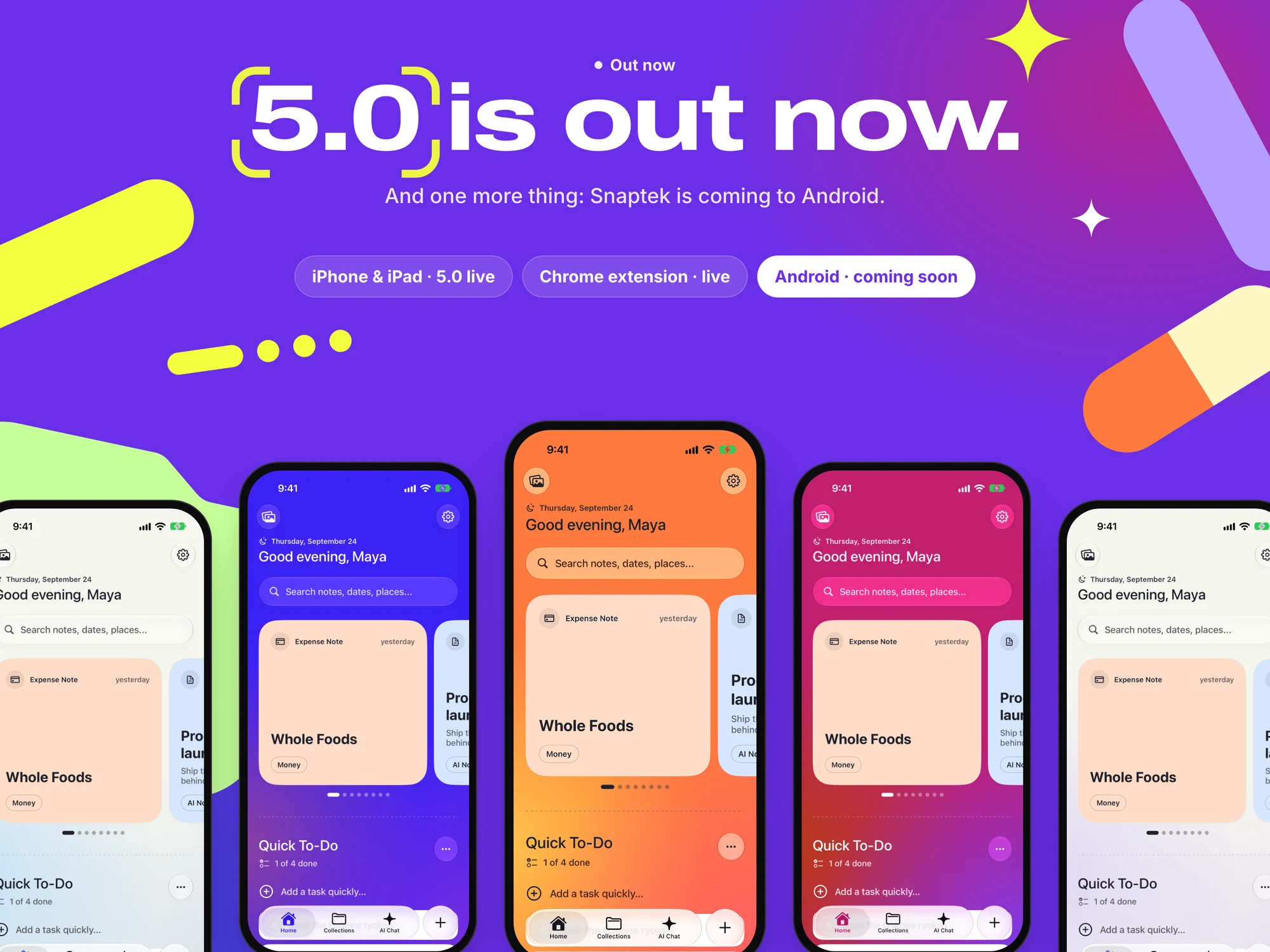 Five iPhones in five colours under the line “5.0 is out now”